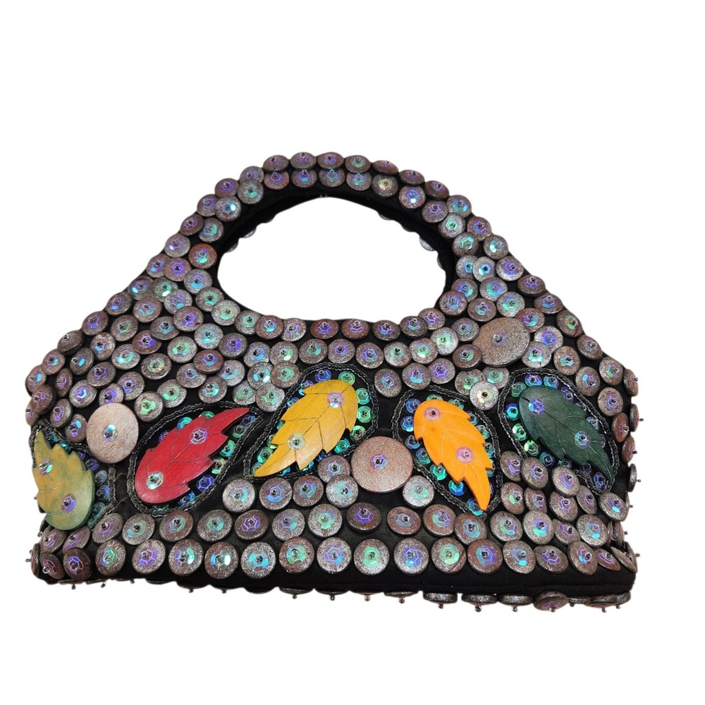 Retro Style Sequin Wooden Beaded Bag Hippie Bohemian‎ Boho Funky Quirky Festival